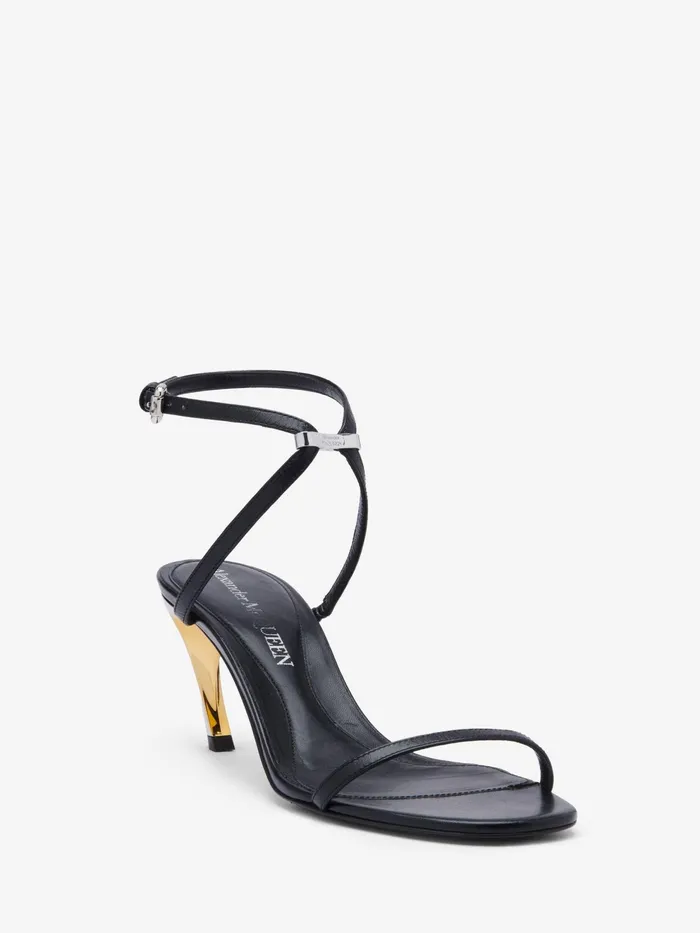 Women Sandals And Slides Alexander McQueen Armadillo Metal Bar Sandal Blacksilvergold