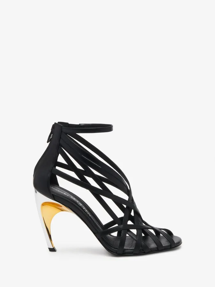 Women Sandals And Slides Alexander McQueen Armadillo Strappy Sandal Blacksilvergold