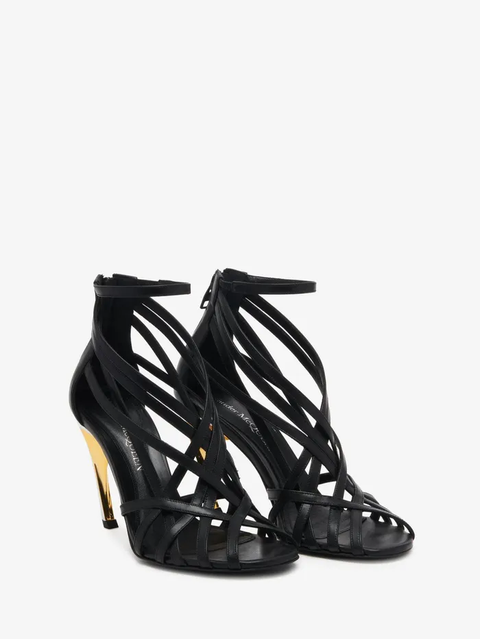 Women Sandals And Slides Alexander McQueen Armadillo Strappy Sandal Blacksilvergold