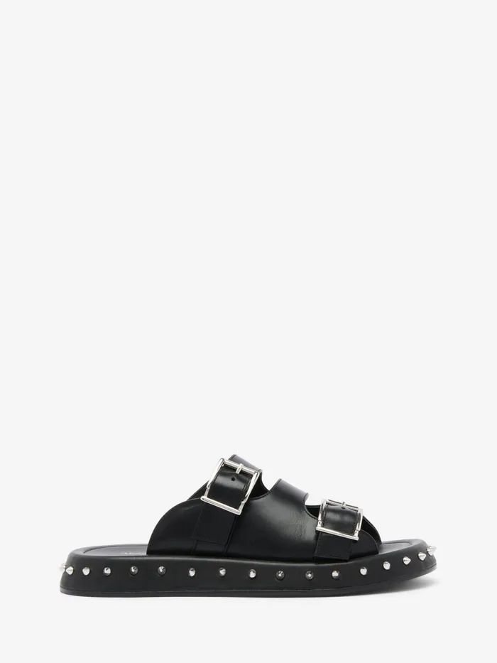 Women Sandals And Slides Alexander McQueen Buckle Slide Blacksilver