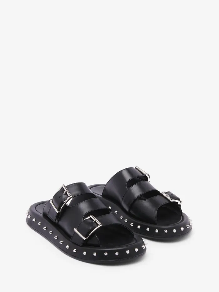 Women Sandals And Slides Alexander McQueen Buckle Slide Blacksilver