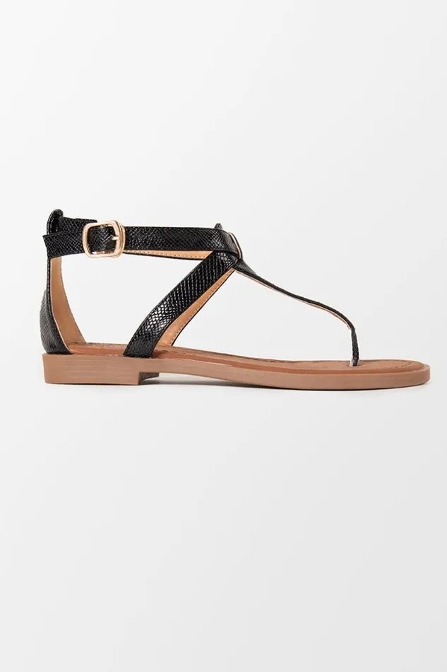 Women Sandals Cupshe Baja Black Open Toe Thong Strap Sandals Black
