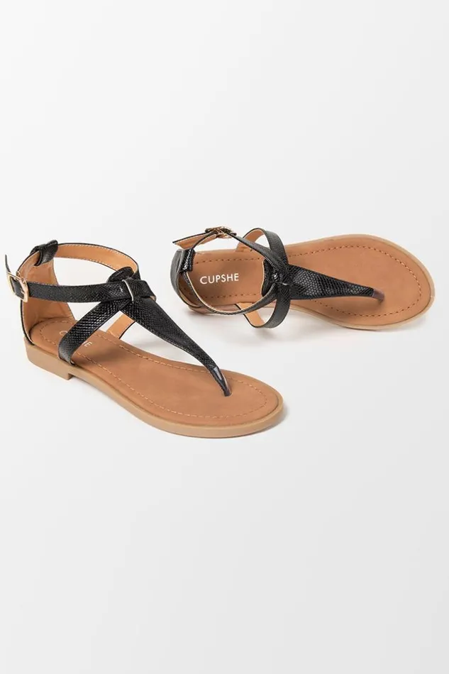 Women Sandals Cupshe Baja Black Open Toe Thong Strap Sandals Black