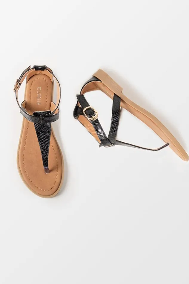 Women Sandals Cupshe Baja Black Open Toe Thong Strap Sandals Black