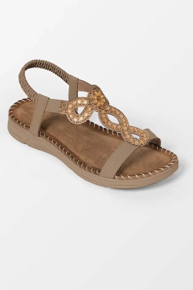 Women Sandals Cupshe Baja Open Toe Rhinestone Flat Sandals Brown