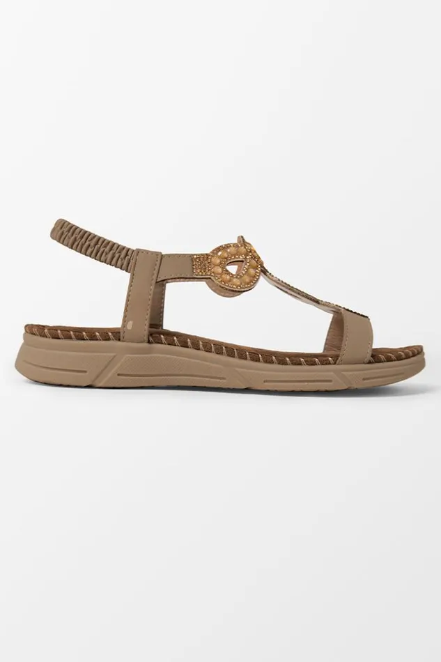 Women Sandals Cupshe Baja Open Toe Rhinestone Flat Sandals Brown