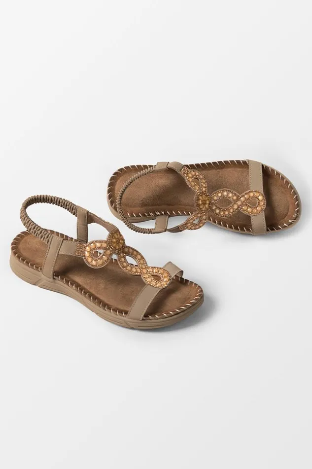 Women Sandals Cupshe Baja Open Toe Rhinestone Flat Sandals Brown