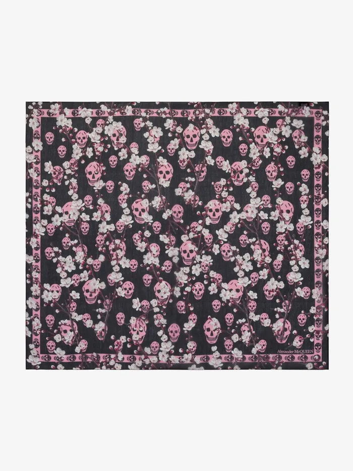 Women Scarves Alexander McQueen Blossom Classic Skull Foulard Blackpink