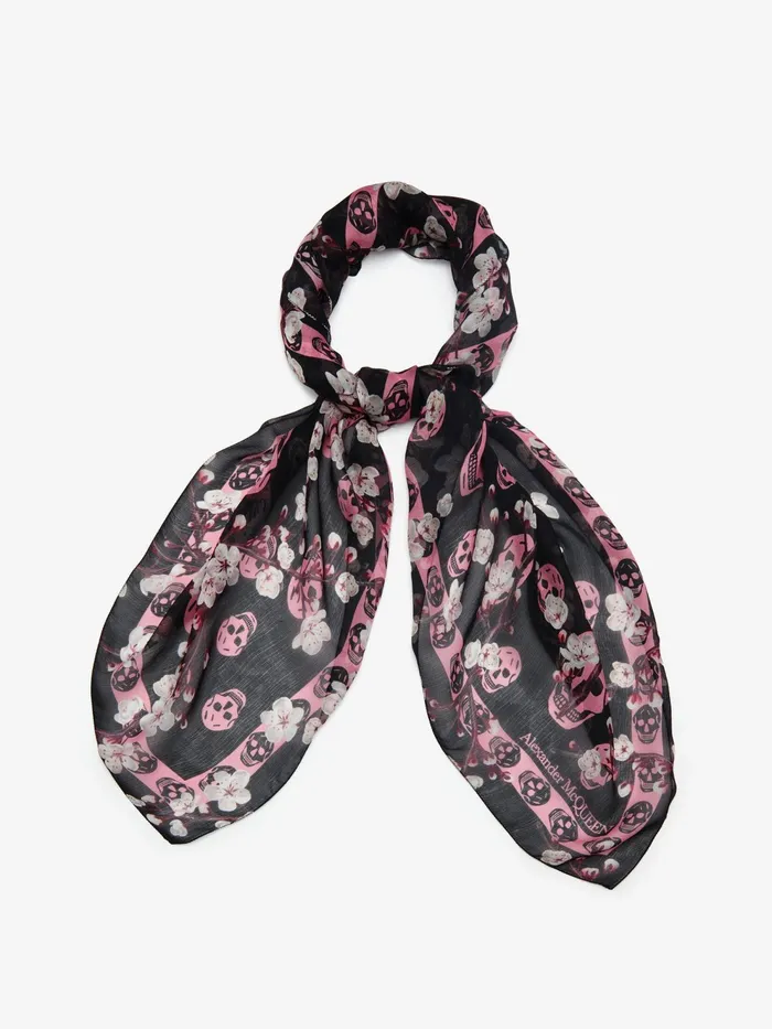Women Scarves Alexander McQueen Blossom Classic Skull Foulard Blackpink