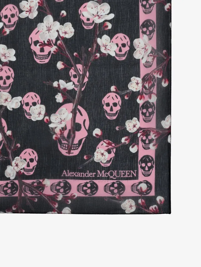 Women Scarves Alexander McQueen Blossom Classic Skull Foulard Blackpink