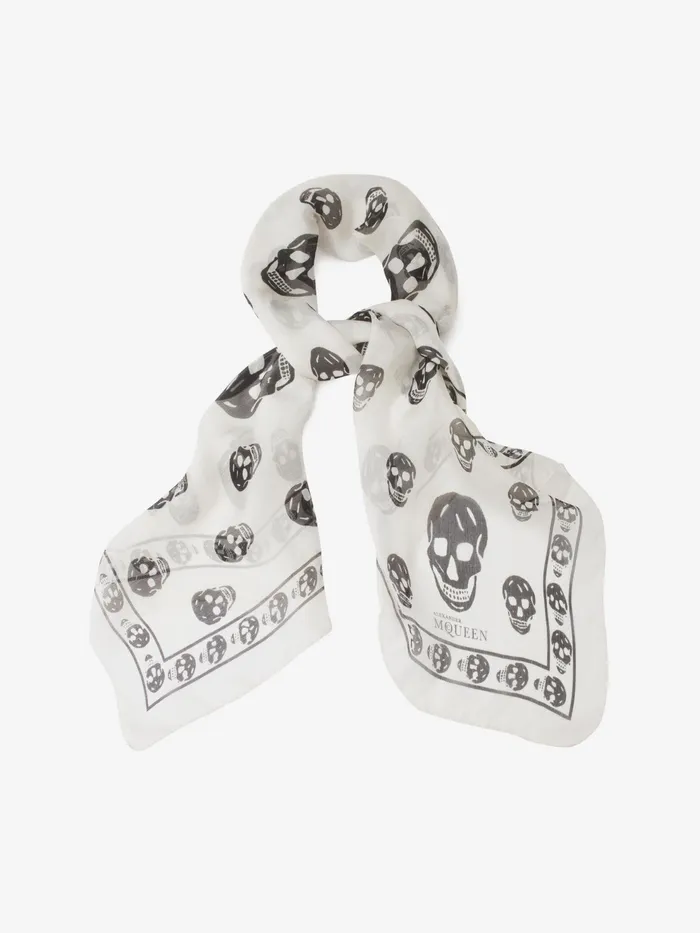 Women Scarves Alexander McQueen Classic Silk Chiffon Skull Scarf Ivoryblack