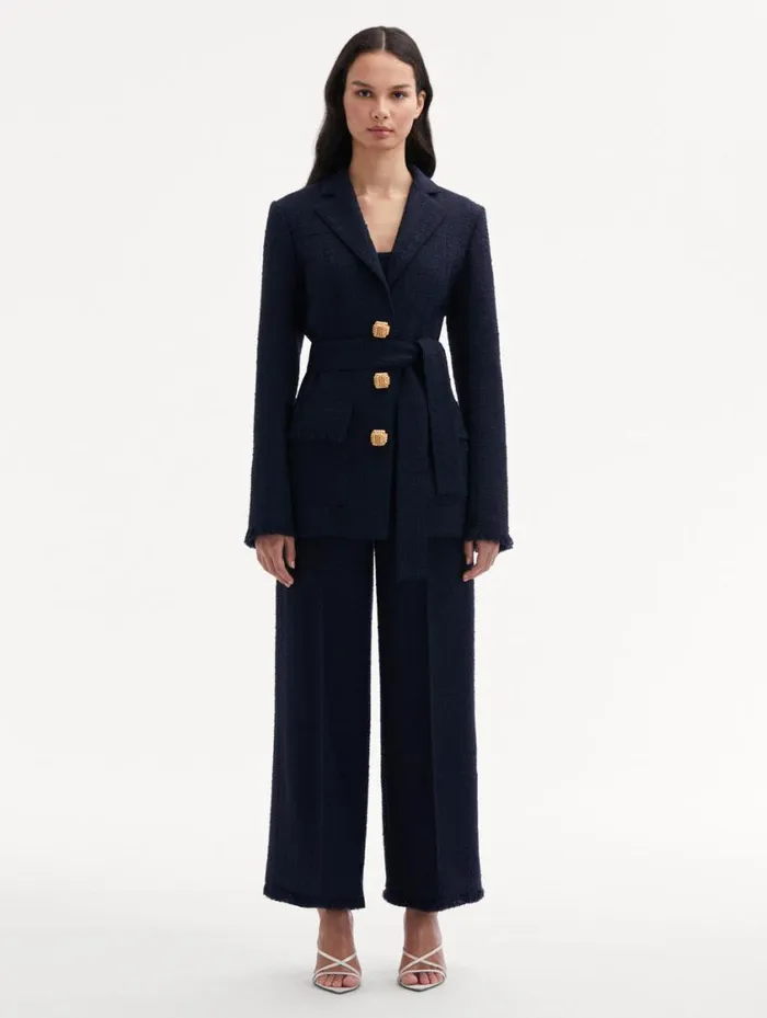 Women SelfSash Tweed Jacket Navy Oscar De La Renta Jackets and Coats Women SelfSash Tweed Jacket Navy Oscar De La Renta Jackets and Coats
