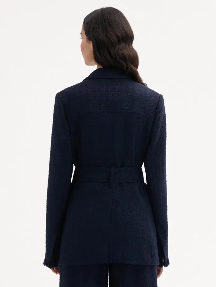 Women SelfSash Tweed Jacket Navy Oscar De La Renta Jackets and Coats Women SelfSash Tweed Jacket Navy Oscar De La Renta Jackets and Coats
