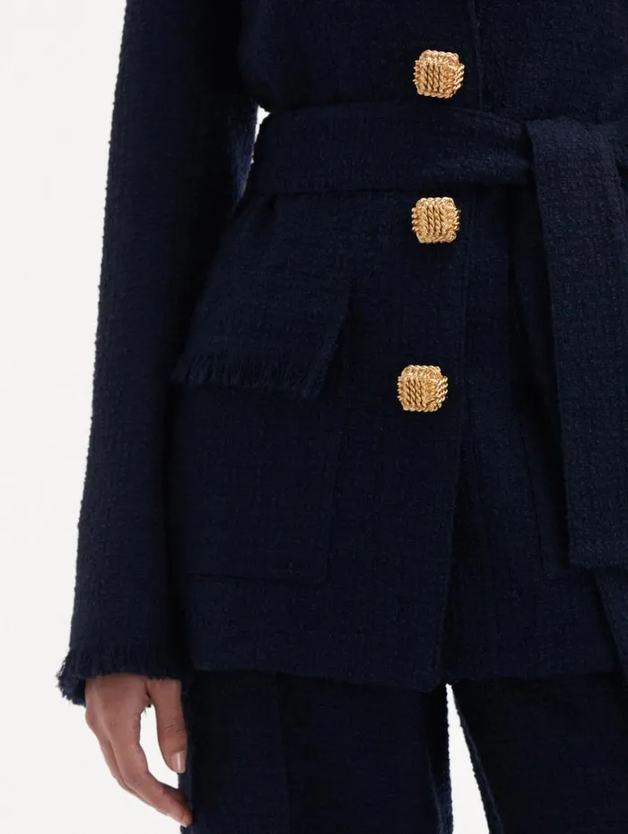 Women SelfSash Tweed Jacket Navy Oscar De La Renta Jackets and Coats Women SelfSash Tweed Jacket Navy Oscar De La Renta Jackets and Coats