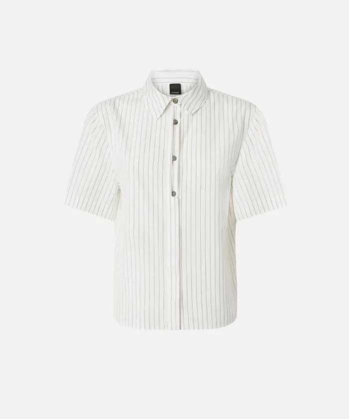 Women Shirts And Blouses Pinko Cotton Bowling Shirt With Vertical Stripes Whiteblack Beige Women Shirts And Blouses Pinko Cotton Bowling Shirt With Vertical Stripes Whiteblack Beige
