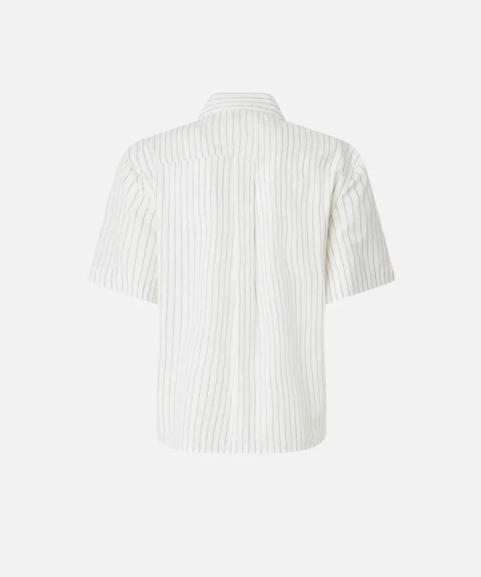 Women Shirts And Blouses Pinko Cotton Bowling Shirt With Vertical Stripes Whiteblack Beige Women Shirts And Blouses Pinko Cotton Bowling Shirt With Vertical Stripes Whiteblack Beige