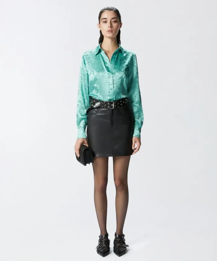 Women Shirts And Blouses Pinko Crinkled Satin Shirt Mint Cream