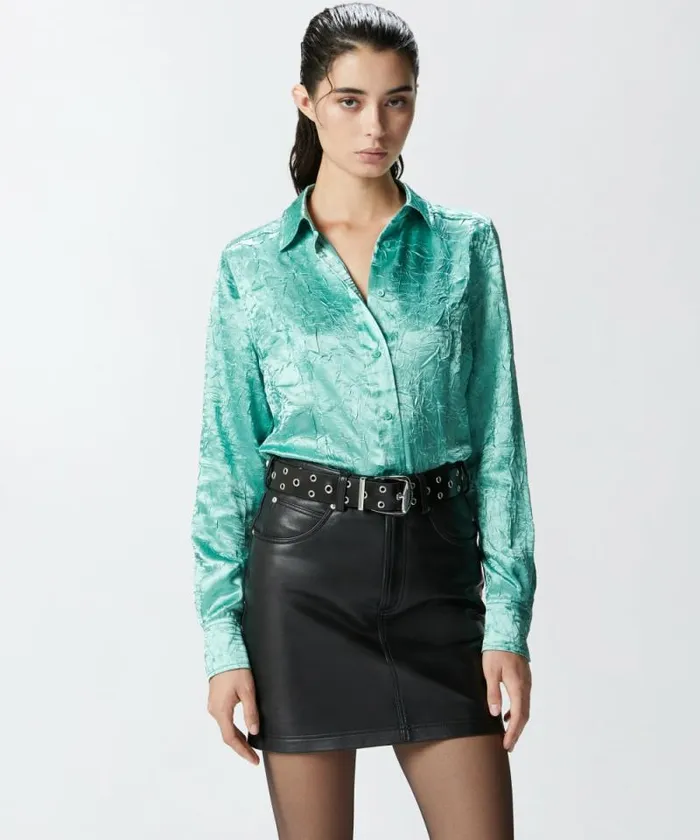 Women Shirts And Blouses Pinko Crinkled Satin Shirt Mint Cream
