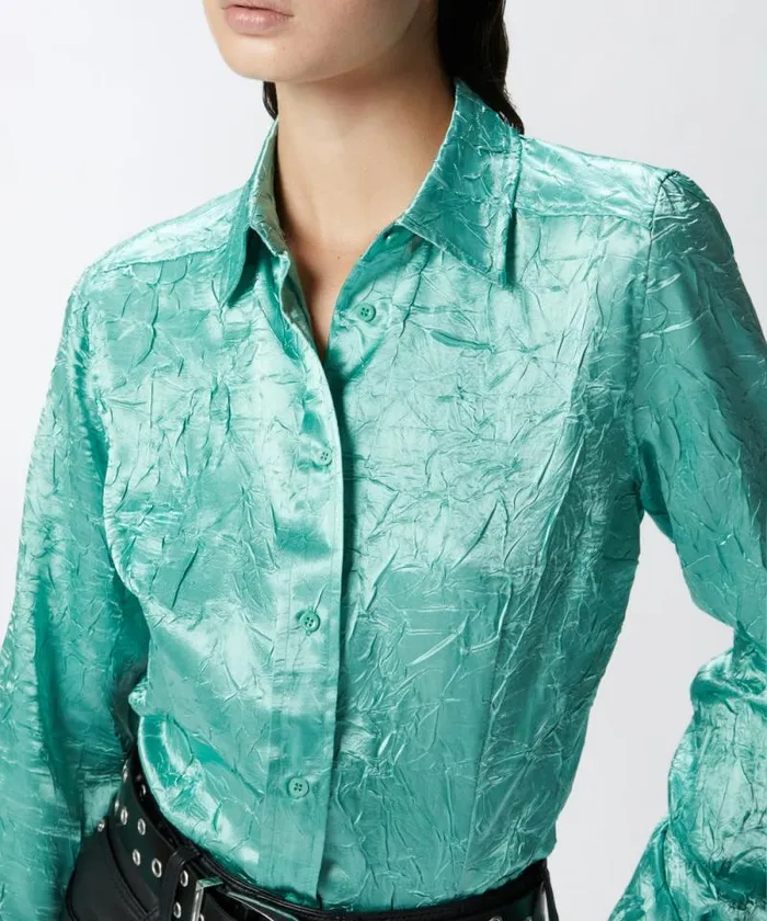 Women Shirts And Blouses Pinko Crinkled Satin Shirt Mint Cream