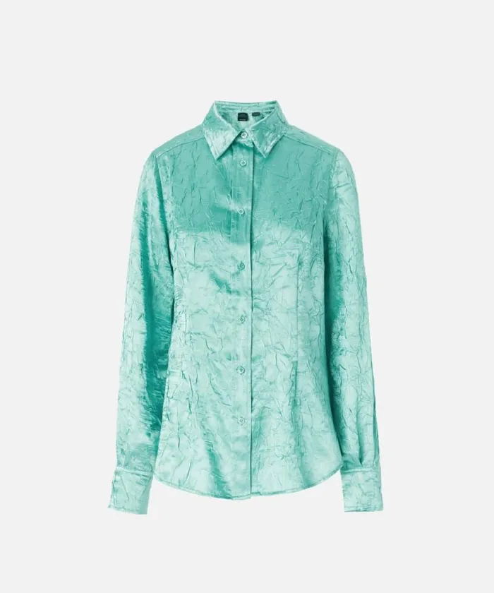 Women Shirts And Blouses Pinko Crinkled Satin Shirt Mint Cream