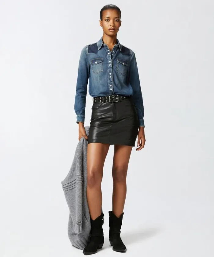 Women Shirts And Blouses Pinko Lightweight Shirt In Blue Stretch Twill Dark Vintage Wash Women Shirts And Blouses Pinko Lightweight Shirt In Blue Stretch Twill Dark Vintage Wash