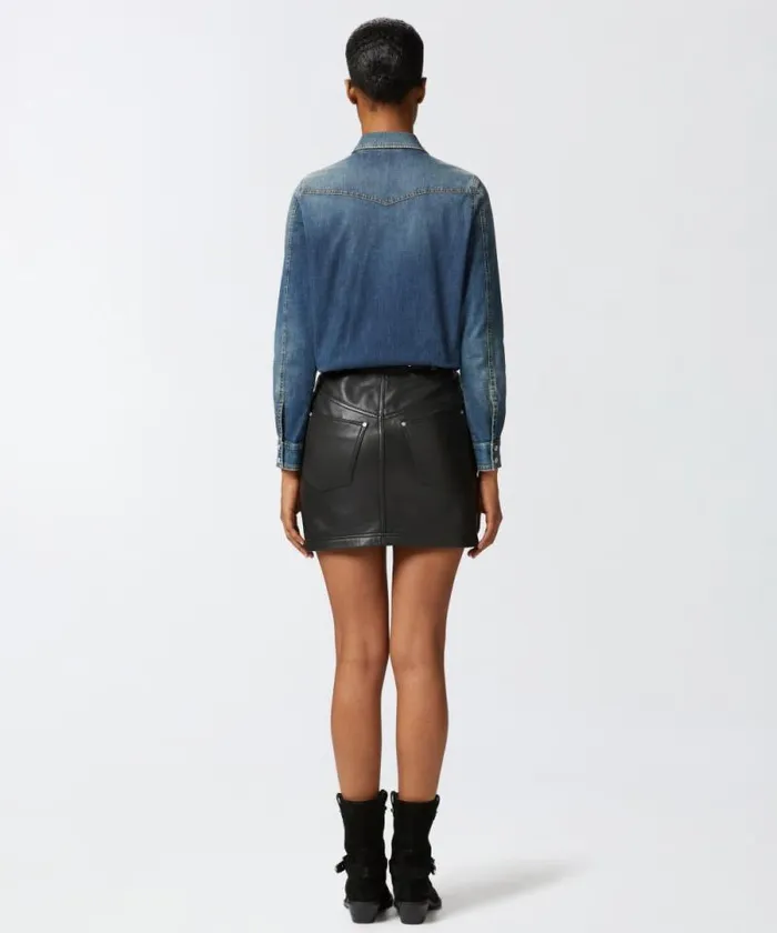 Women Shirts And Blouses Pinko Lightweight Shirt In Blue Stretch Twill Dark Vintage Wash Women Shirts And Blouses Pinko Lightweight Shirt In Blue Stretch Twill Dark Vintage Wash