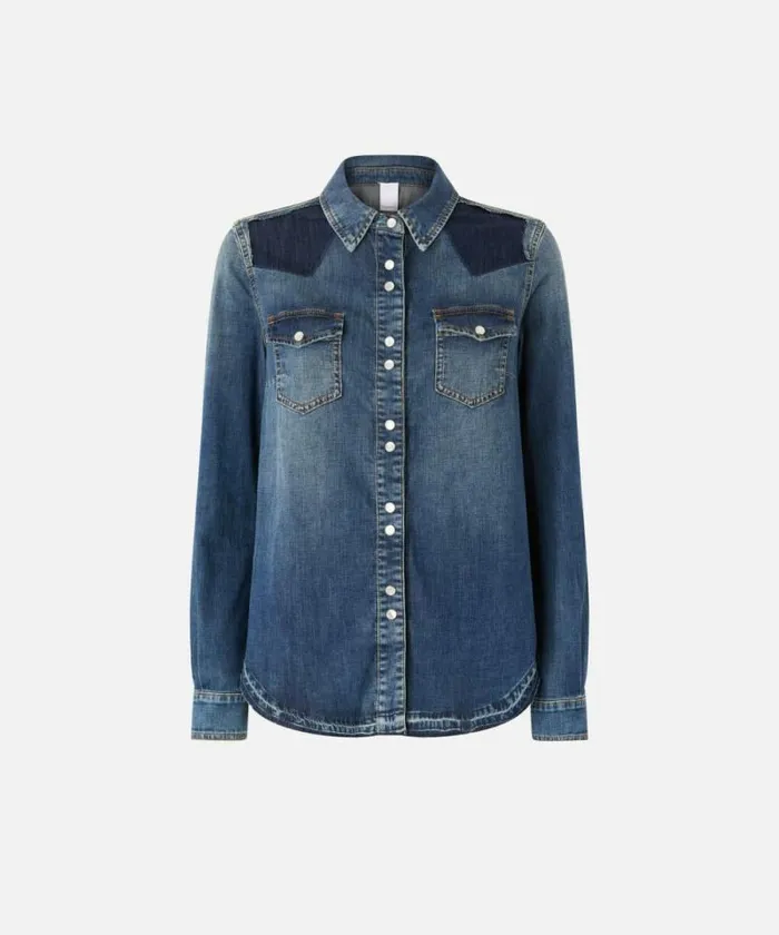 Women Shirts And Blouses Pinko Lightweight Shirt In Blue Stretch Twill Dark Vintage Wash Women Shirts And Blouses Pinko Lightweight Shirt In Blue Stretch Twill Dark Vintage Wash