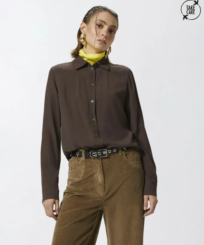 Women Shirts And Blouses Pinko Shirt In Silkblend Crepe De Chine Brownafrica Earth Women Shirts And Blouses Pinko Shirt In Silkblend Crepe De Chine Brownafrica Earth