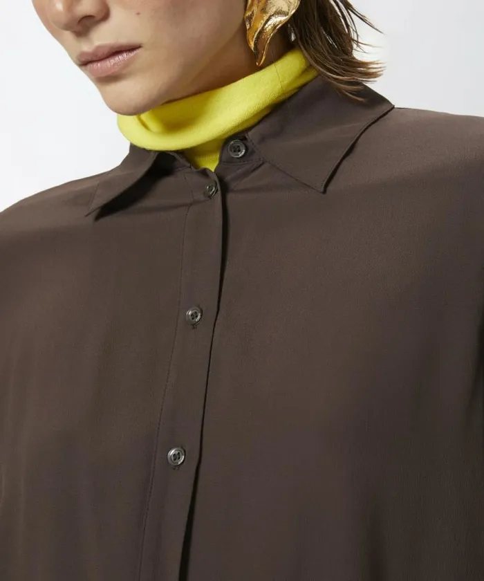 Women Shirts And Blouses Pinko Shirt In Silkblend Crepe De Chine Brownafrica Earth Women Shirts And Blouses Pinko Shirt In Silkblend Crepe De Chine Brownafrica Earth