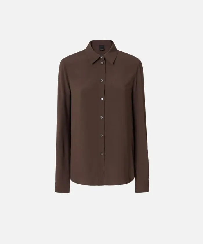 Women Shirts And Blouses Pinko Shirt In Silkblend Crepe De Chine Brownafrica Earth Women Shirts And Blouses Pinko Shirt In Silkblend Crepe De Chine Brownafrica Earth