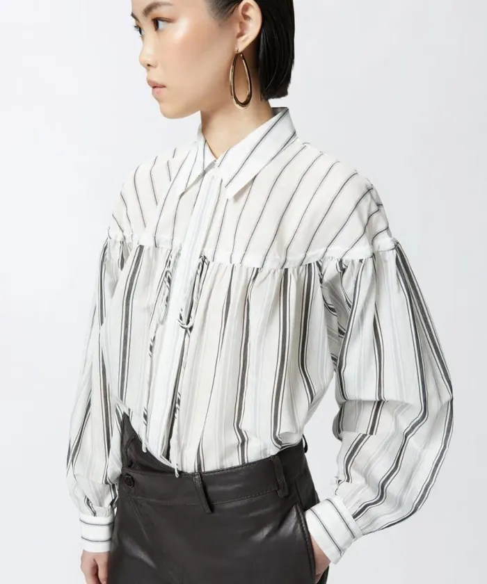 Women Shirts And Blouses Pinko Striped Cotton Shirt With Laces Whitegreyblack Women Shirts And Blouses Pinko Striped Cotton Shirt With Laces Whitegreyblack
