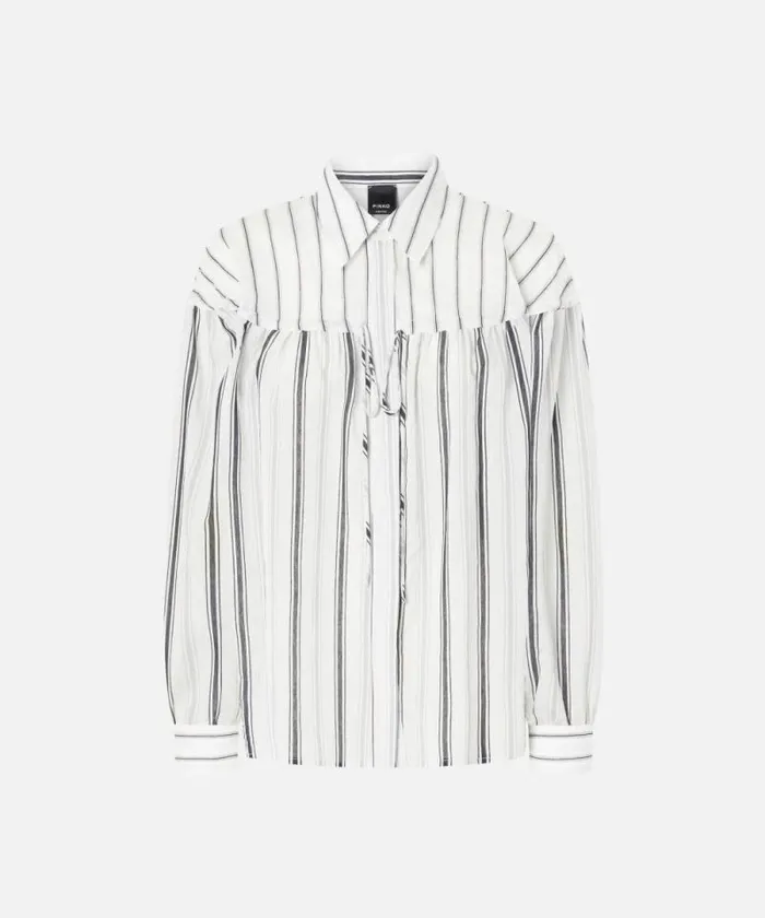 Women Shirts And Blouses Pinko Striped Cotton Shirt With Laces Whitegreyblack Women Shirts And Blouses Pinko Striped Cotton Shirt With Laces Whitegreyblack