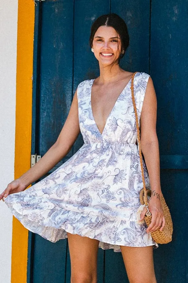 Women Short Dresses Cupshe Araceli Ruffle Paisley AShape Dress Multicolor