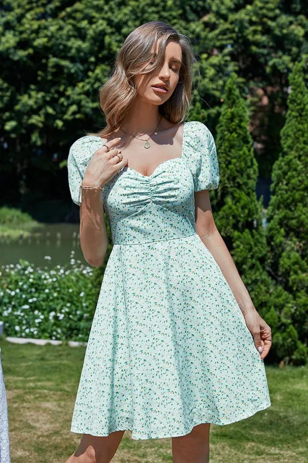 Women Short Dresses Cupshe Ilaria Square Neck Bubble Sleeve Ruching AShape Dress Green Women Short Dresses Cupshe Ilaria Square Neck Bubble Sleeve Ruching AShape Dress Green