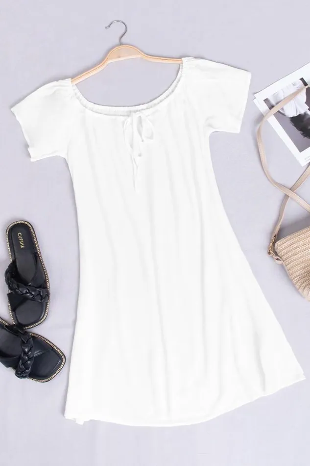 Women Short Dresses Cupshe Paloma White Off Shoulder Drawstring Dress White