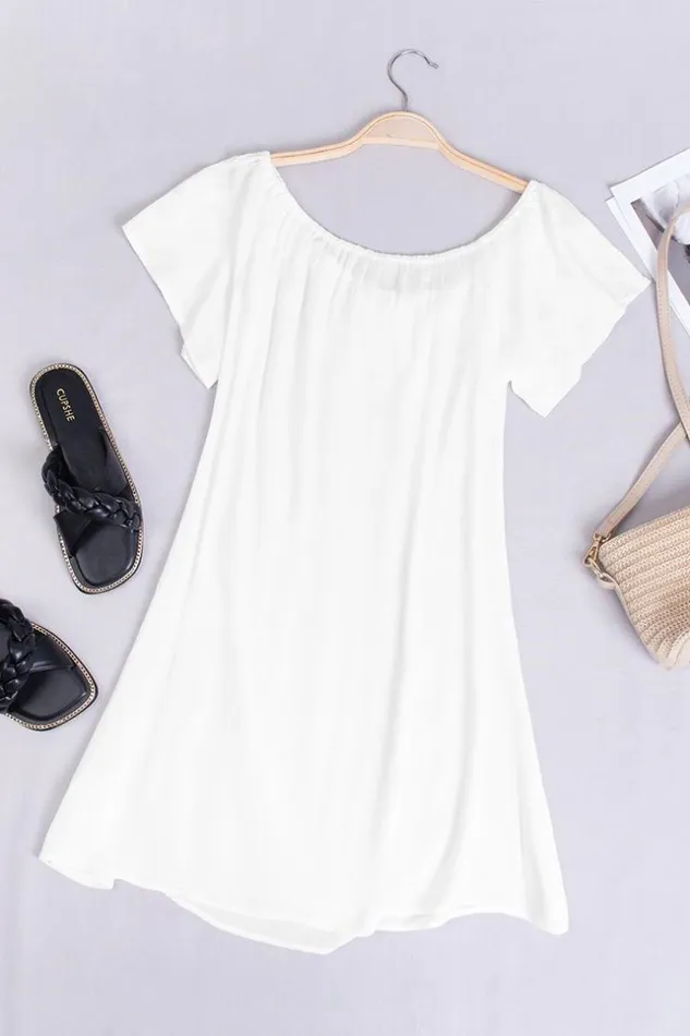 Women Short Dresses Cupshe Paloma White Off Shoulder Drawstring Dress White
