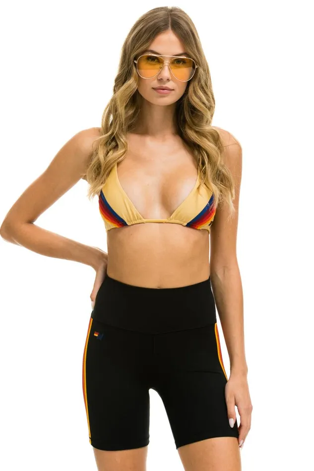 Women Shorts Aviator Nation 5 Stripe Rainbow 6 Inch HiRise Biker Short 8211 Black