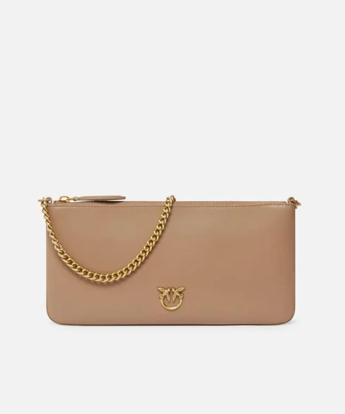 Women Shoulder Bags Pinko Horizontal Flat Bag In Leather Ginger Biscuitantique Gold Women Shoulder Bags Pinko Horizontal Flat Bag In Leather Ginger Biscuitantique Gold