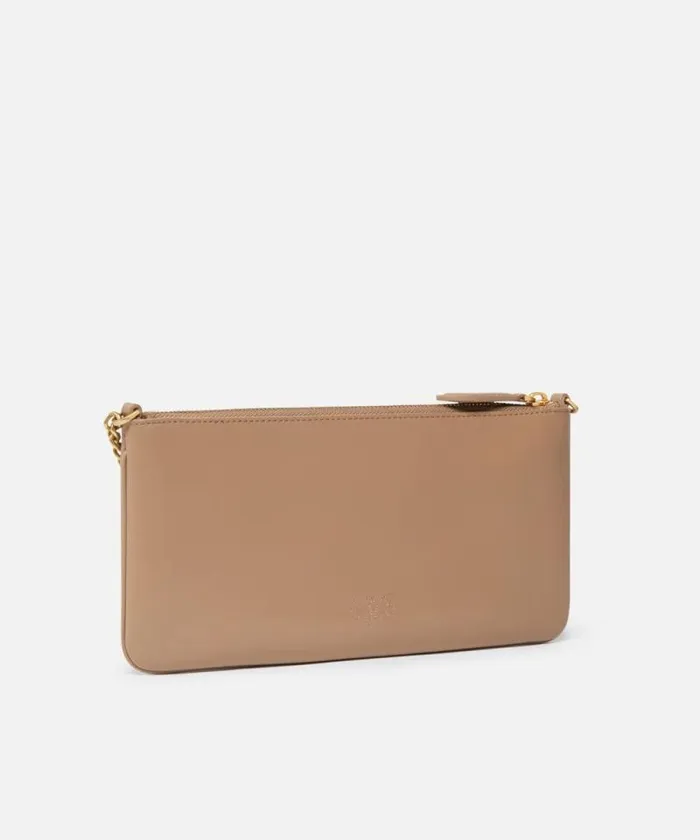 Women Shoulder Bags Pinko Horizontal Flat Bag In Leather Ginger Biscuitantique Gold Women Shoulder Bags Pinko Horizontal Flat Bag In Leather Ginger Biscuitantique Gold
