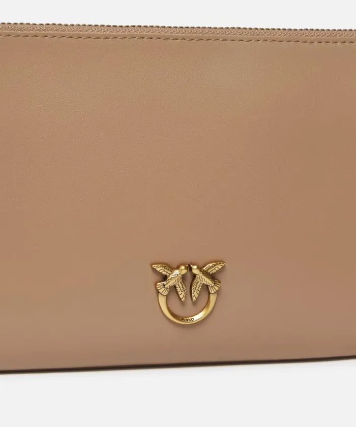 Women Shoulder Bags Pinko Horizontal Flat Bag In Leather Ginger Biscuitantique Gold Women Shoulder Bags Pinko Horizontal Flat Bag In Leather Ginger Biscuitantique Gold