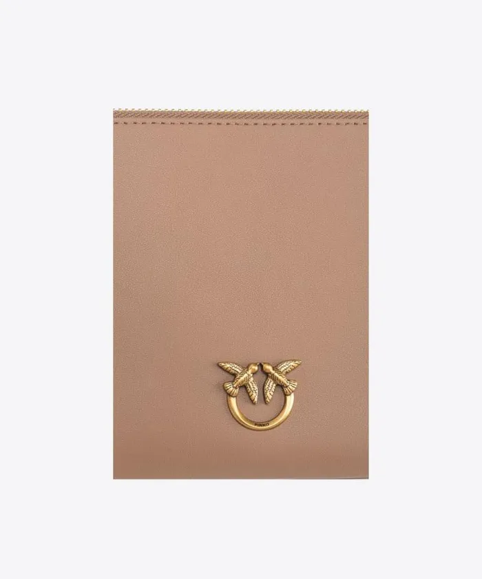 Women Shoulder Bags Pinko Horizontal Flat Bag In Leather Ginger Biscuitantique Gold Women Shoulder Bags Pinko Horizontal Flat Bag In Leather Ginger Biscuitantique Gold