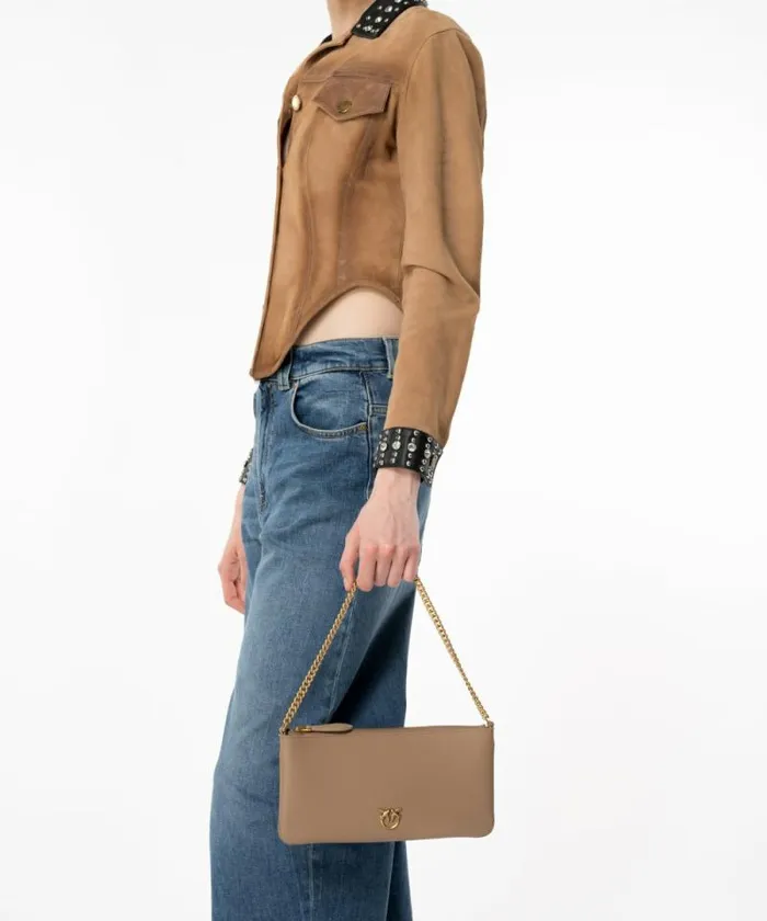 Women Shoulder Bags Pinko Horizontal Flat Bag In Leather Ginger Biscuitantique Gold Women Shoulder Bags Pinko Horizontal Flat Bag In Leather Ginger Biscuitantique Gold