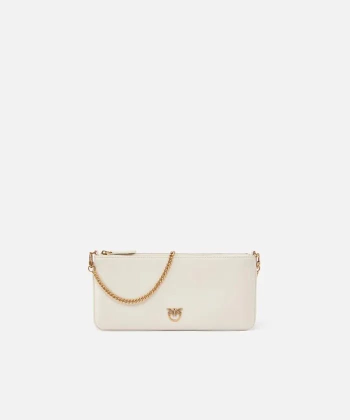 Women Shoulder Bags Pinko Horizontal Flat Bag In Leather Whitewhiteantique Gold Women Shoulder Bags Pinko Horizontal Flat Bag In Leather Whitewhiteantique Gold