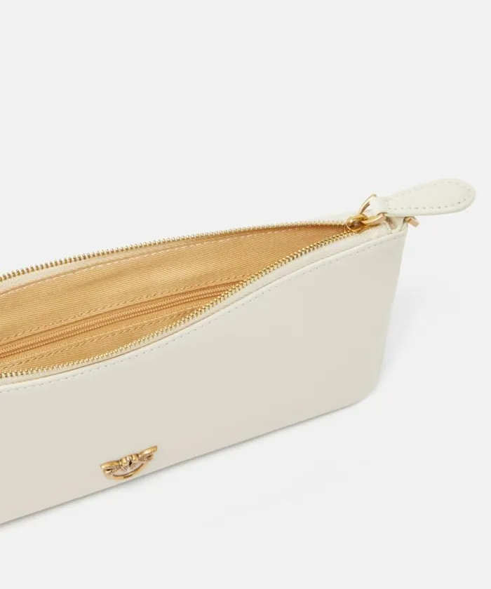 Women Shoulder Bags Pinko Horizontal Flat Bag In Leather Whitewhiteantique Gold Women Shoulder Bags Pinko Horizontal Flat Bag In Leather Whitewhiteantique Gold