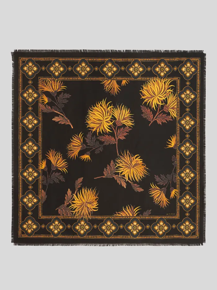 Women Silk Scarf With Dahlias Etro Scarves And Silk