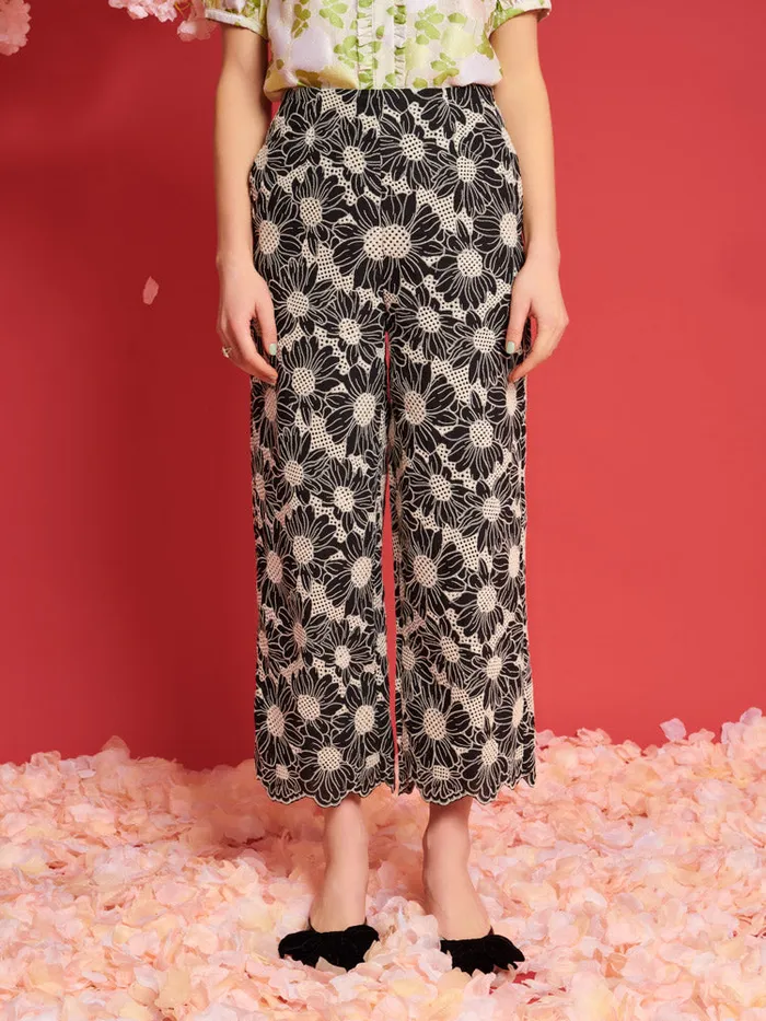 Women Sister Jane Bottoms DREAM Flower Haze Wide Leg Trousers Black And White Women Sister Jane Bottoms DREAM Flower Haze Wide Leg Trousers Black And White