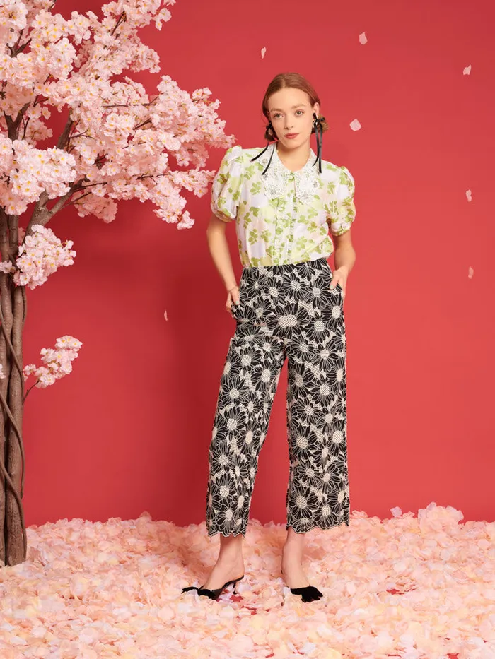 Women Sister Jane Bottoms DREAM Flower Haze Wide Leg Trousers Black And White