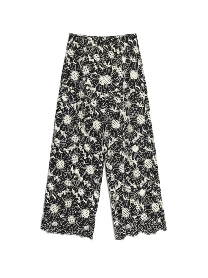 Women Sister Jane Bottoms DREAM Flower Haze Wide Leg Trousers Black And White