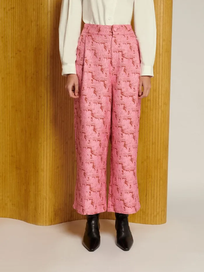 Women Sister Jane Bottoms Ghospell Tori Jacquard Trousers Flamingo Pink