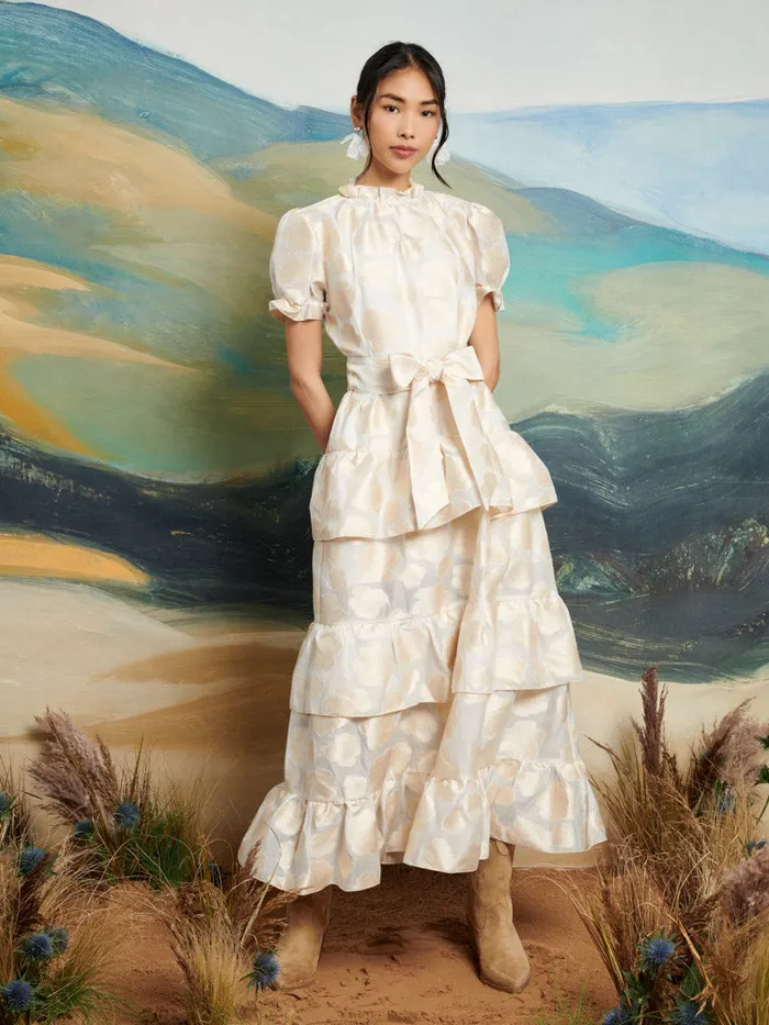 Women Sister Jane Dresses DREAM Lasso Jacquard Midi Dress White Gold